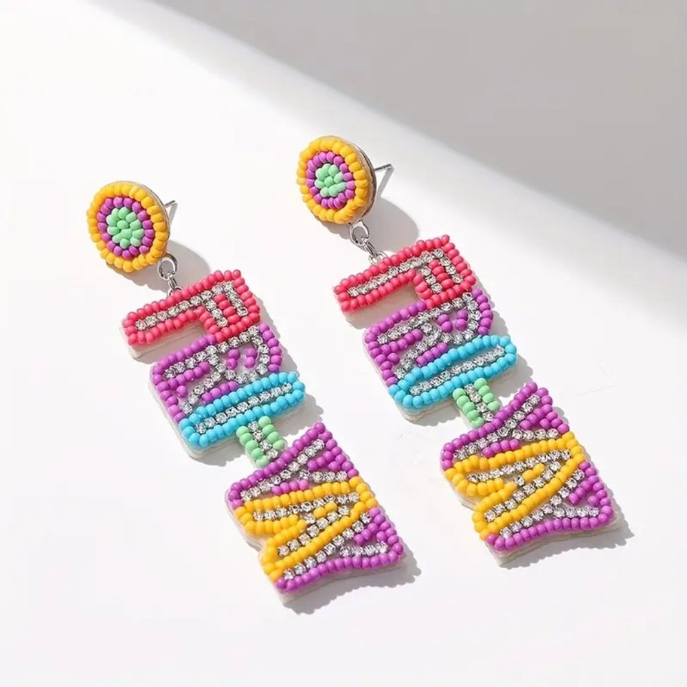{NWT} Beaded FRI-YAY With Shiny Zircon Dangle Earrings